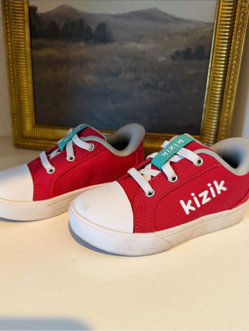 Kizik Kids Red Canvas Sneaker with White Toe